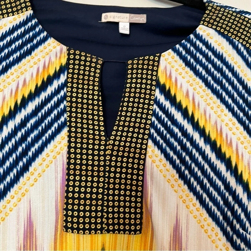 Signature Camryn Dress 3/4 Sleeve Abstract Navy Yellow knee length‎ 12